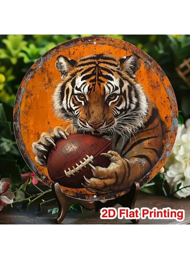 Vintage Tiger Football Wooden Wall Art Sign 7 87 Inch Round Home Decor - Image 3